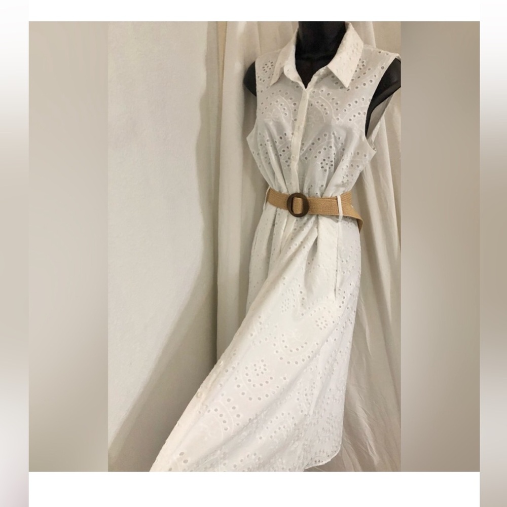 Sam Edelman white eyelet lace collared shirtdress size 14 new‎ MISSING BELT